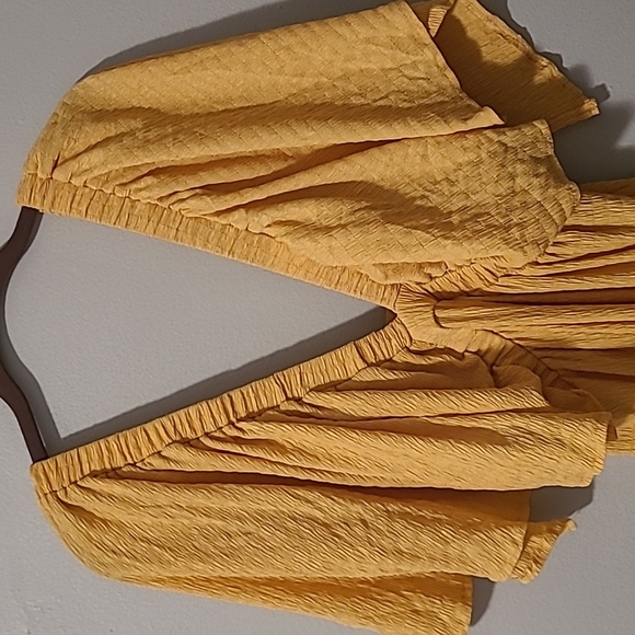 Womens Large Elegant Yellow Ruffle Tiered Long Maxi Dress Deep V-neck Backless - Picture 2 of 13